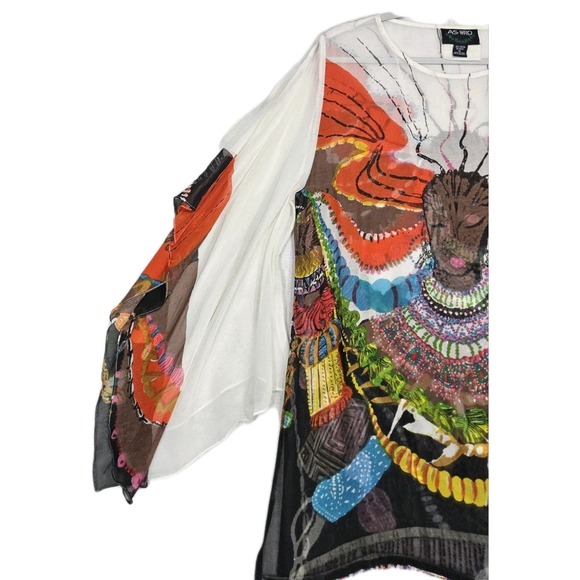 Ashro Kaftan Dress African Womens XL NEW Hand Painted Butterfly Tunic Top Shawl - Picture 3 of 13